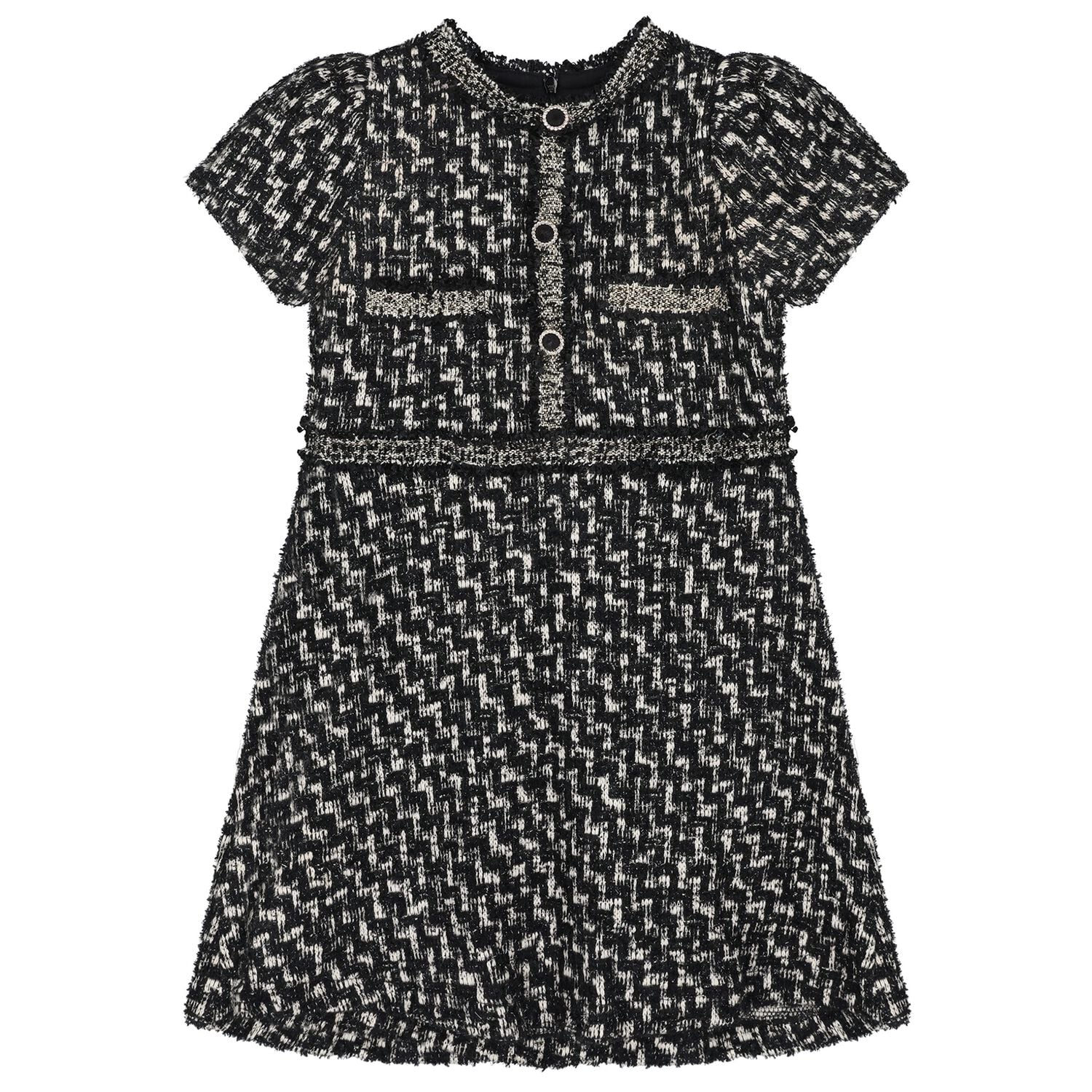 Girls Black & Ivory Tweed Dress, 1, hi-res