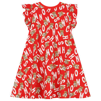 Girls Red Teddy Bear Logo Dress