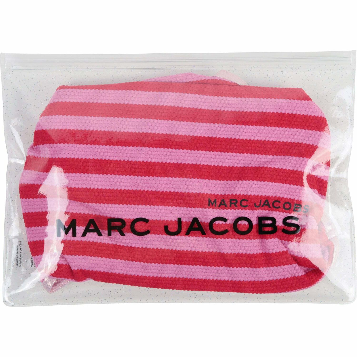 Girls Pink & Red Striped Logo Swimsuit, 1, hi-res image number null