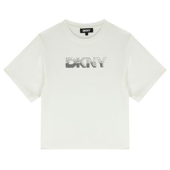 تيشيرت بنات بالشعار باللون الابيض 