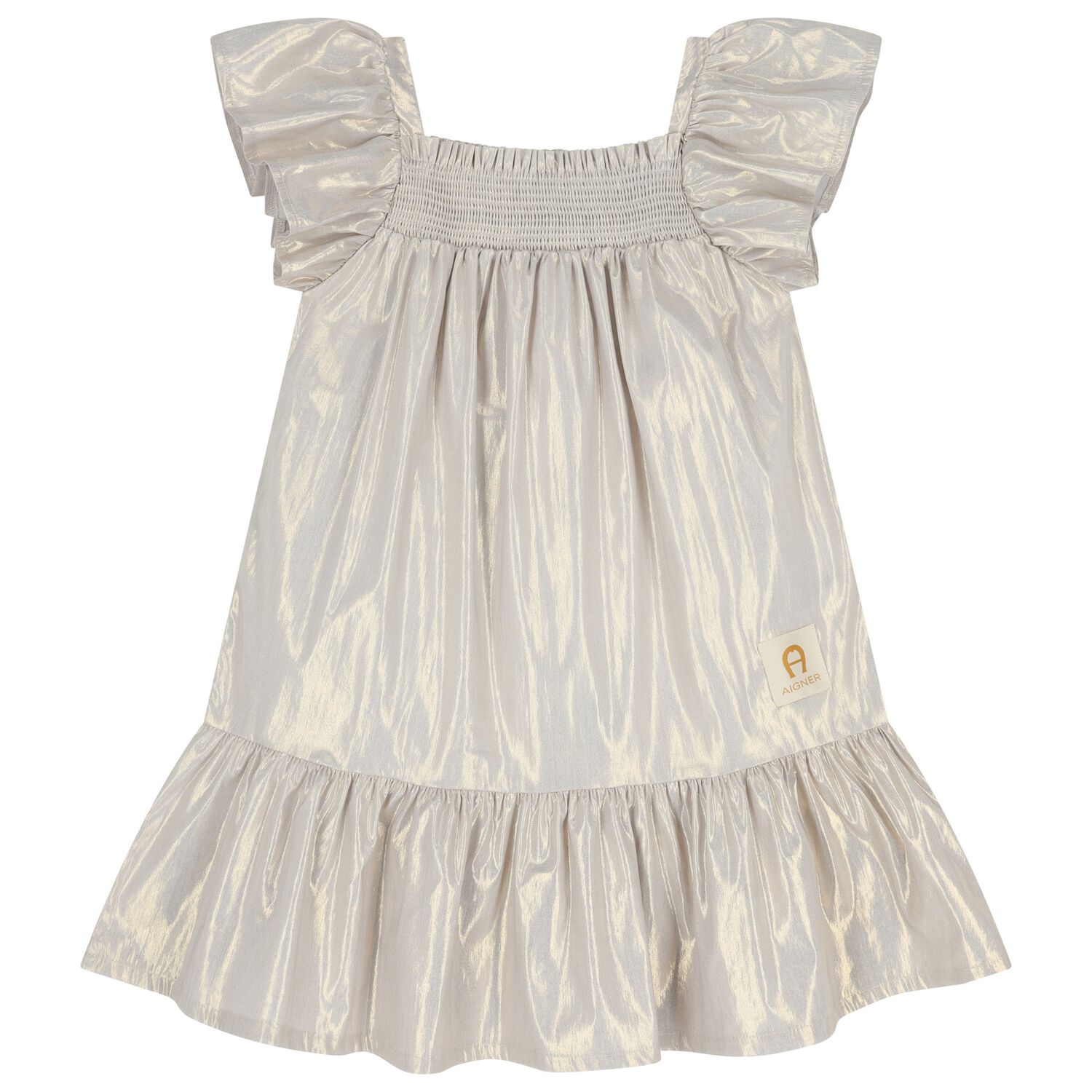 Girls Grey & Gold Logo Dress, 1, hi-res