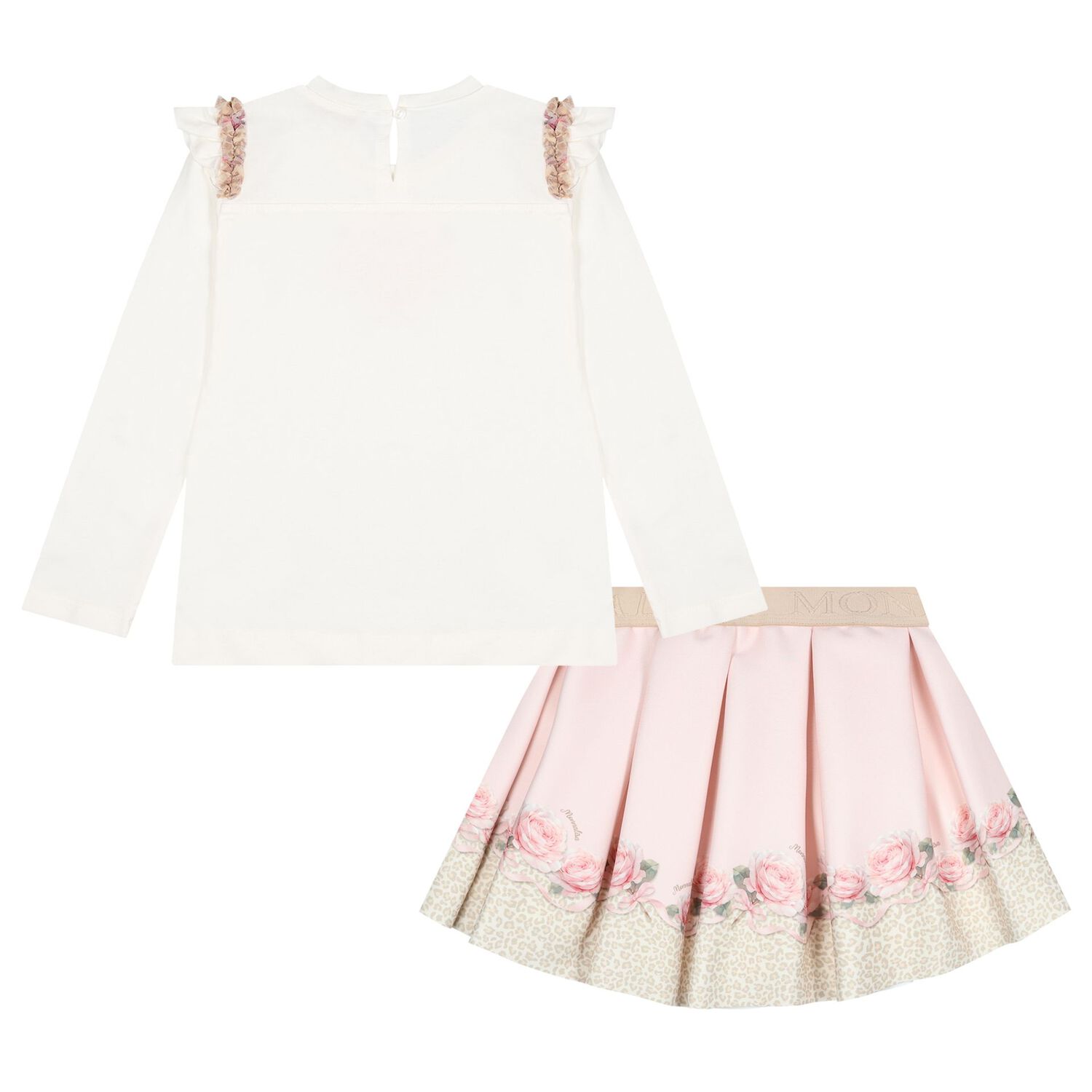 Girls Ivory & Pink Rose Skirt Set, 1, hi-res