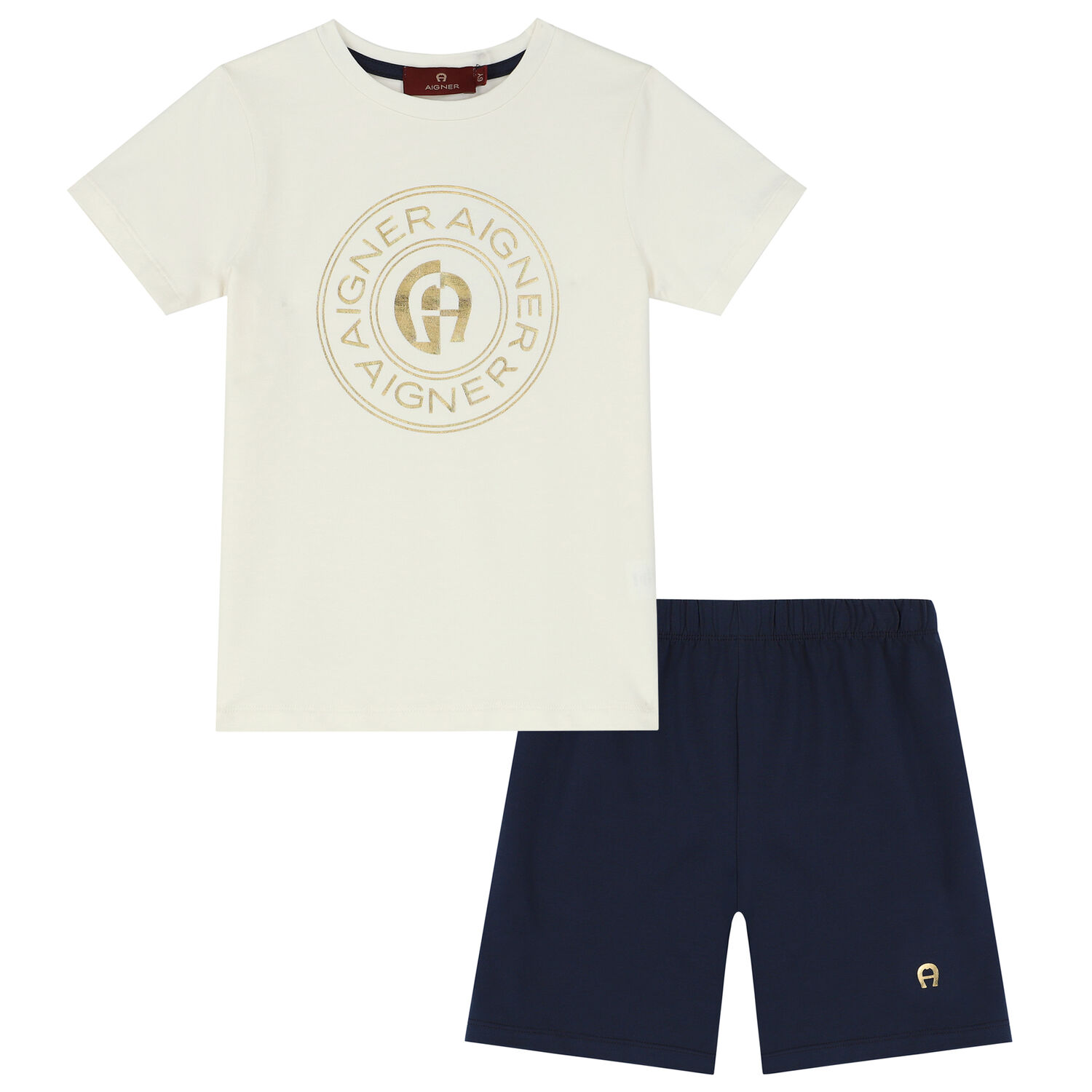 Boys Ivory & Navy Logo Pyjamas, 1, hi-res