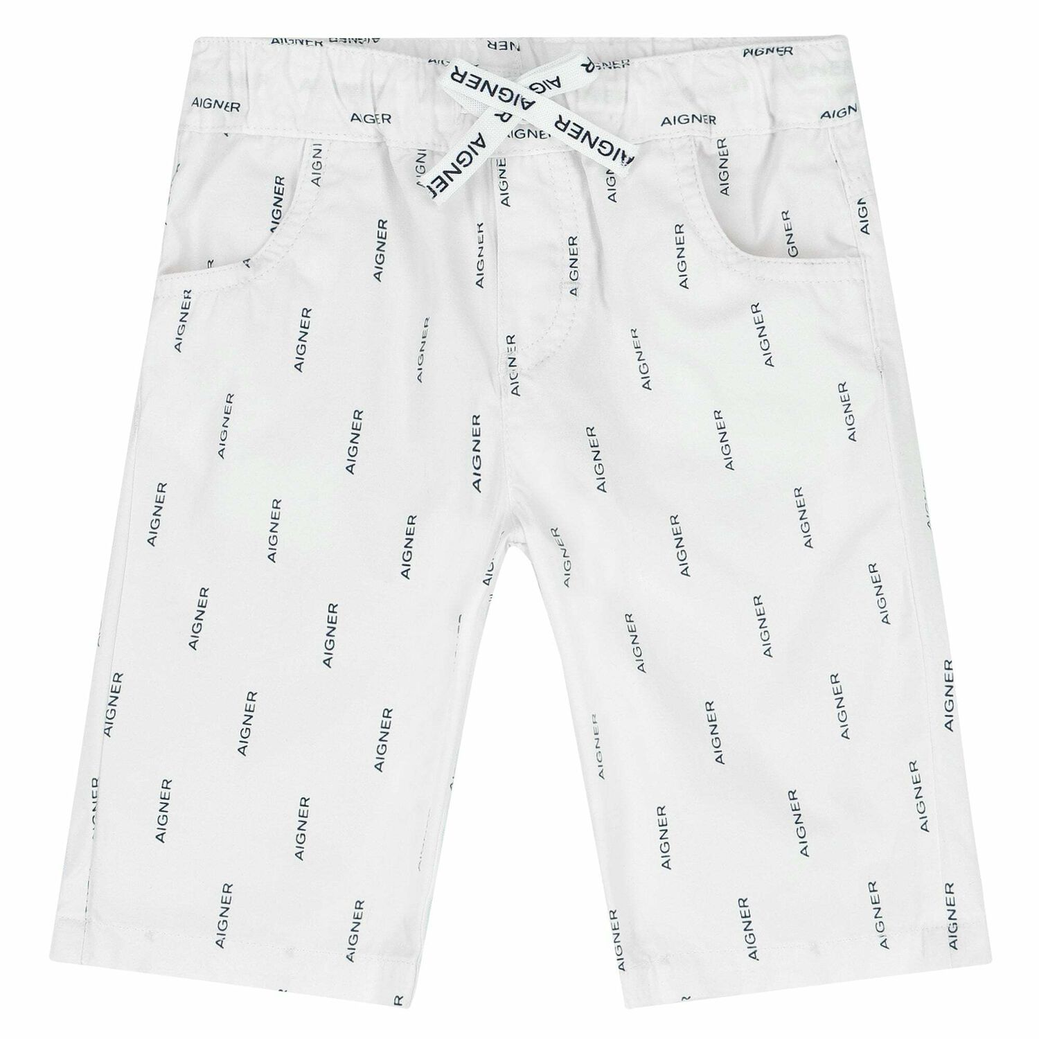 Younger Boys White Logo Shorts, 1, hi-res