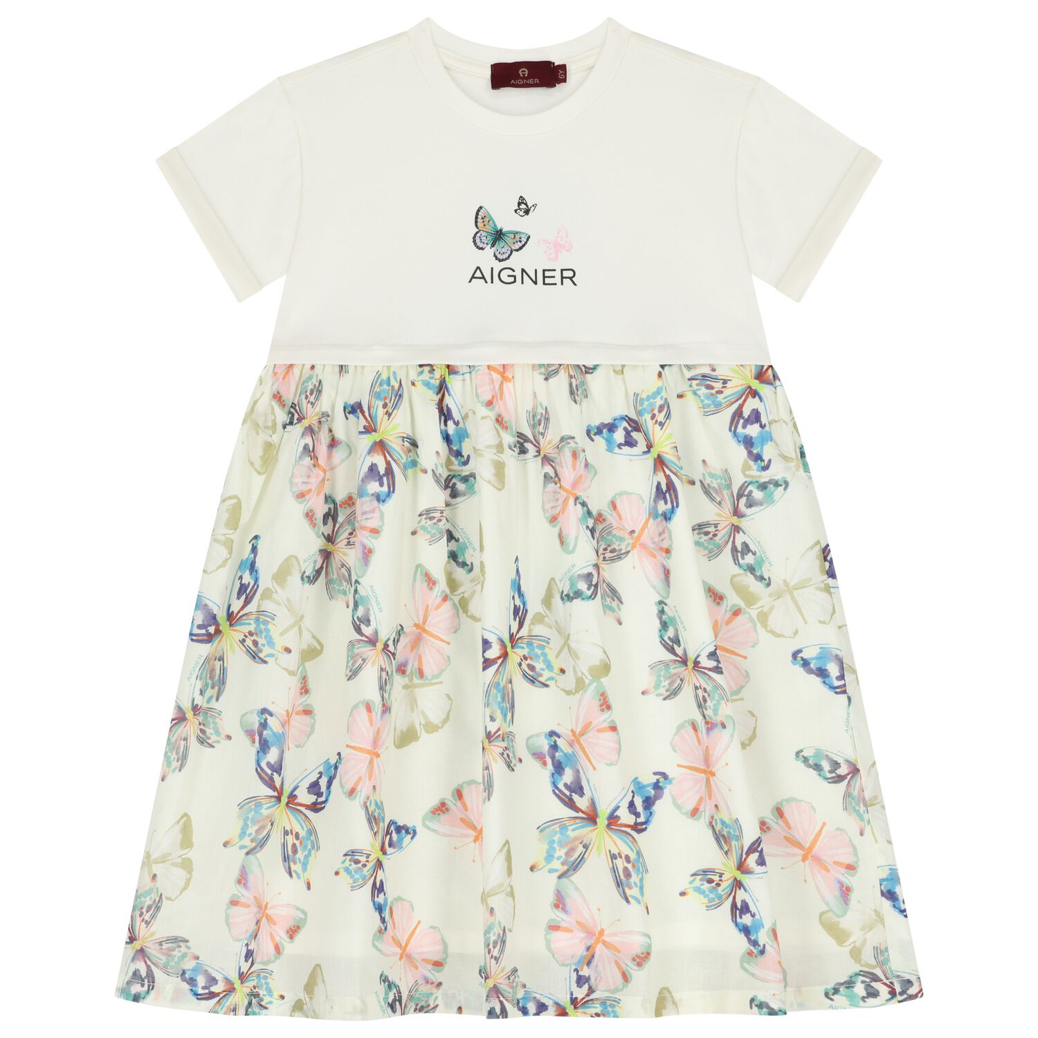Girls Ivory Butterflies Logo Dress, 1, hi-res