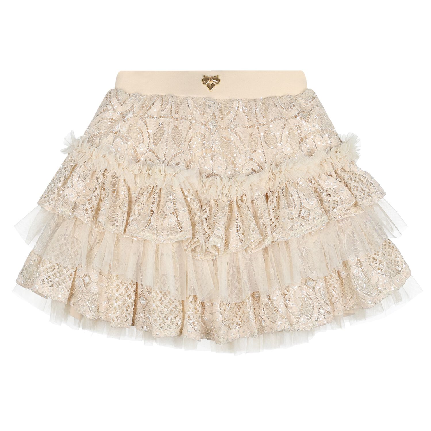 Girls Beige Lace Sequin Tiered Olivia Skirt, 1, hi-res