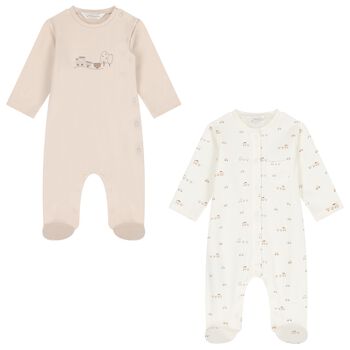 Beige & White Train Babygrows ( 2-Pack )