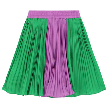 Girls Green & Purple Pleated Skirt