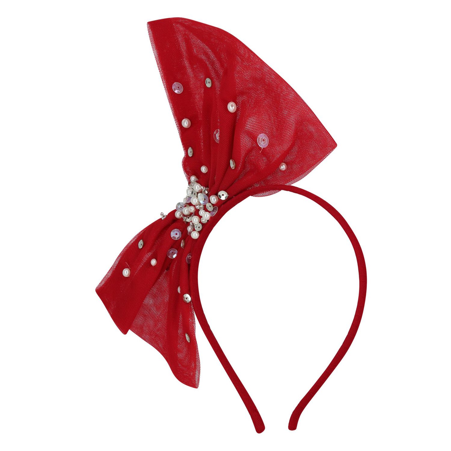 Girls Red Tulle Headband, 4, hi-res