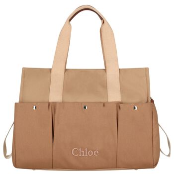 Beige Logo Canvas Baby Changing Bag