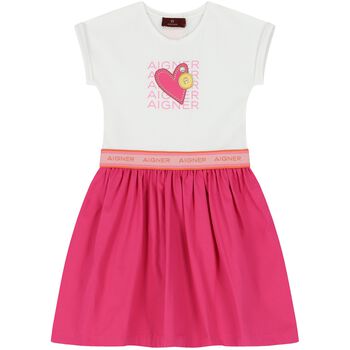 Girls White & Pink Logo Heart Dress