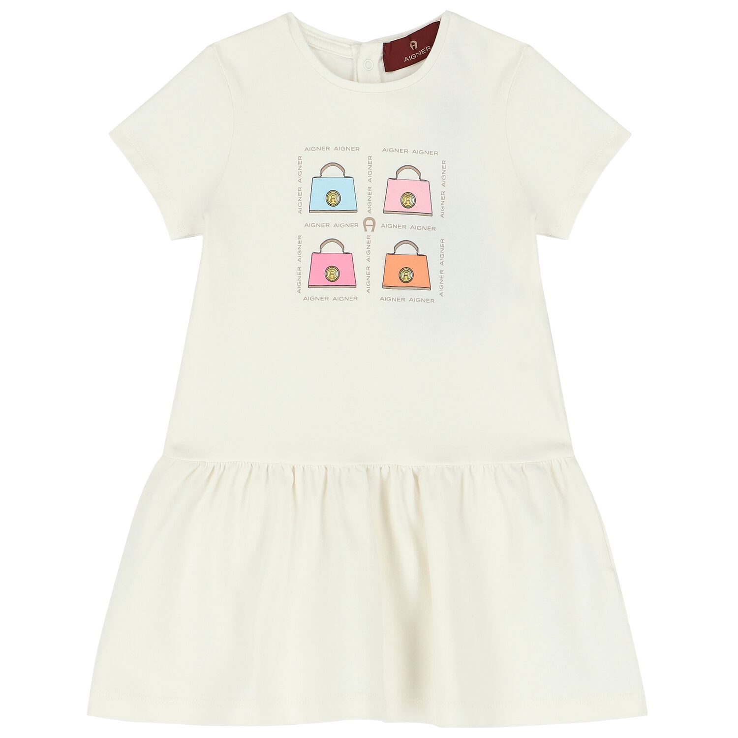 Younger Girls Ivory Logo Bag Dress, 1, hi-res