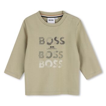 Younger Boys Beige Logo Long Sleeve Top