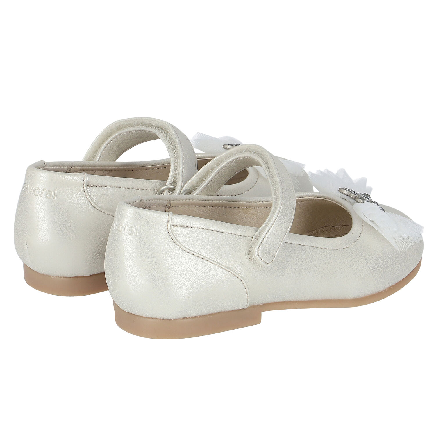 Younger Girls White Bow Ballerina Shoes, 2, hi-res