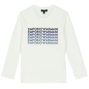Boys Ivory Logo Long Sleeve Top