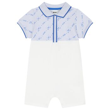 Baby Boys Blue & White Logo Romper