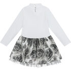 Girls White & Grey Rose Dress, 1, hi-res