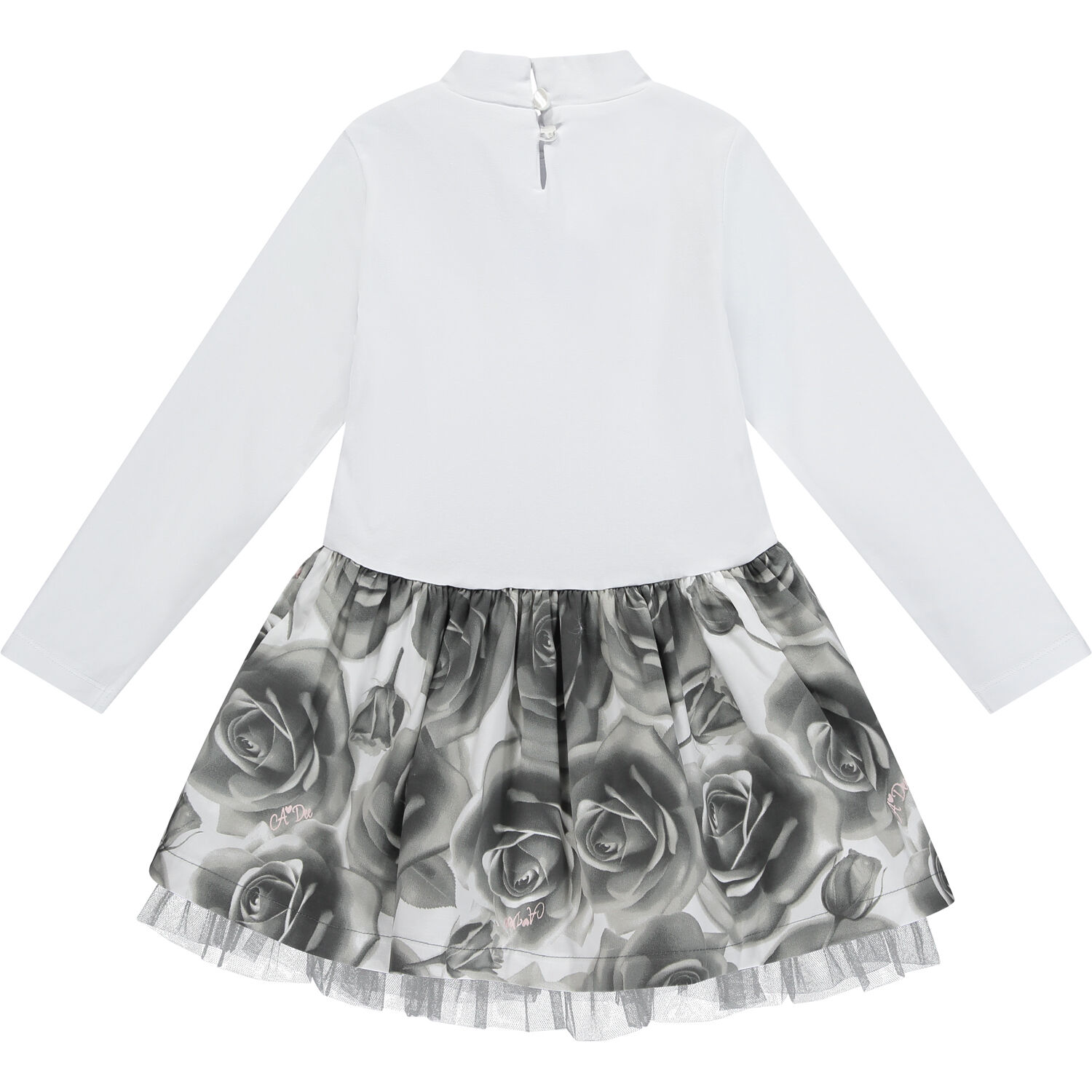 Girls White & Grey Rose Dress, 1, hi-res