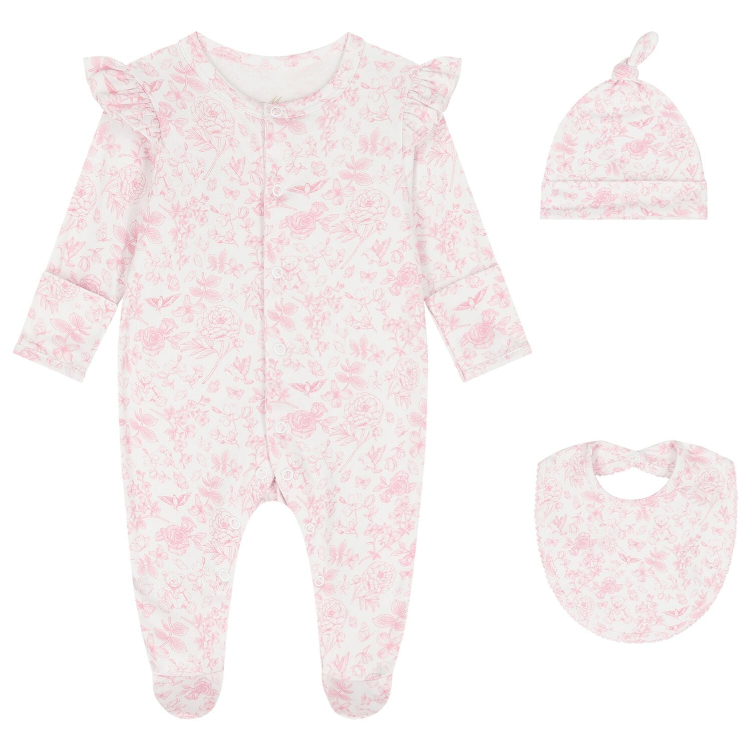 Baby Girls White & Pink Floral Babygrow Gift Set, 1, hi-res