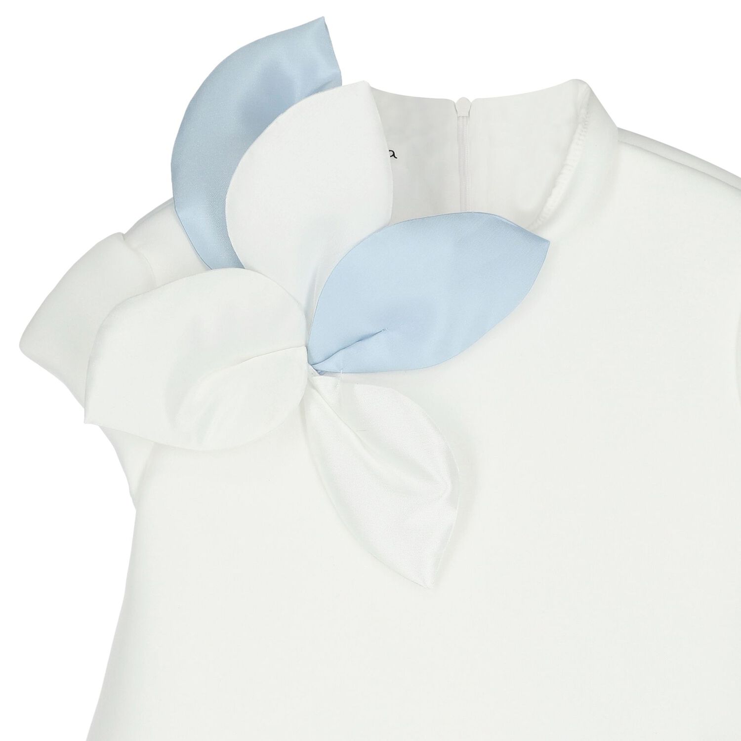 Girls White & Blue 3D Petal Dress, 1, hi-res