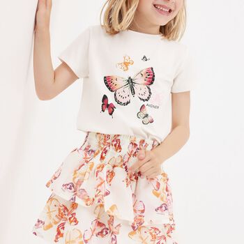 Girls Ivory & Pink Butterflies Logo Skirt