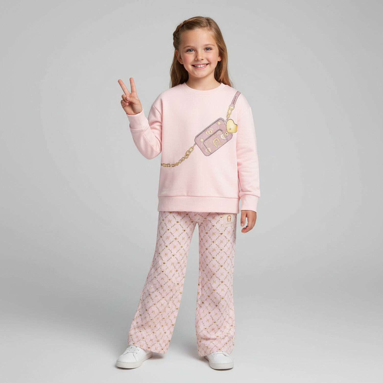سويت شيرت باللون  وردي للبنات مع حقيبة كروس بودي, 2, hi-res