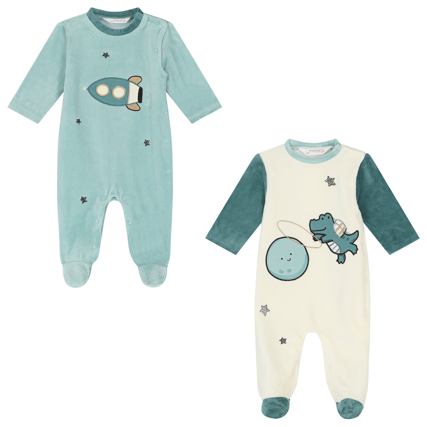 Baby Boys Green & Ivory Babygrows (2 Pack), 1, hi-res image number null