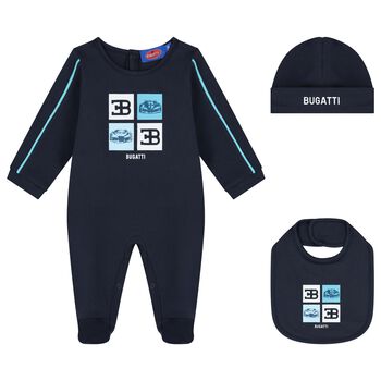 Baby Boys Navy Blue Logo Babygrow Gift Set
