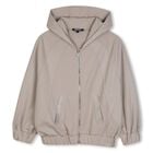 Girls Beige Embellished Hooded Zip Up Top, 1, hi-res