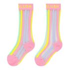 Girls Multi-Coloured Stripes Socks, 1, hi-res
