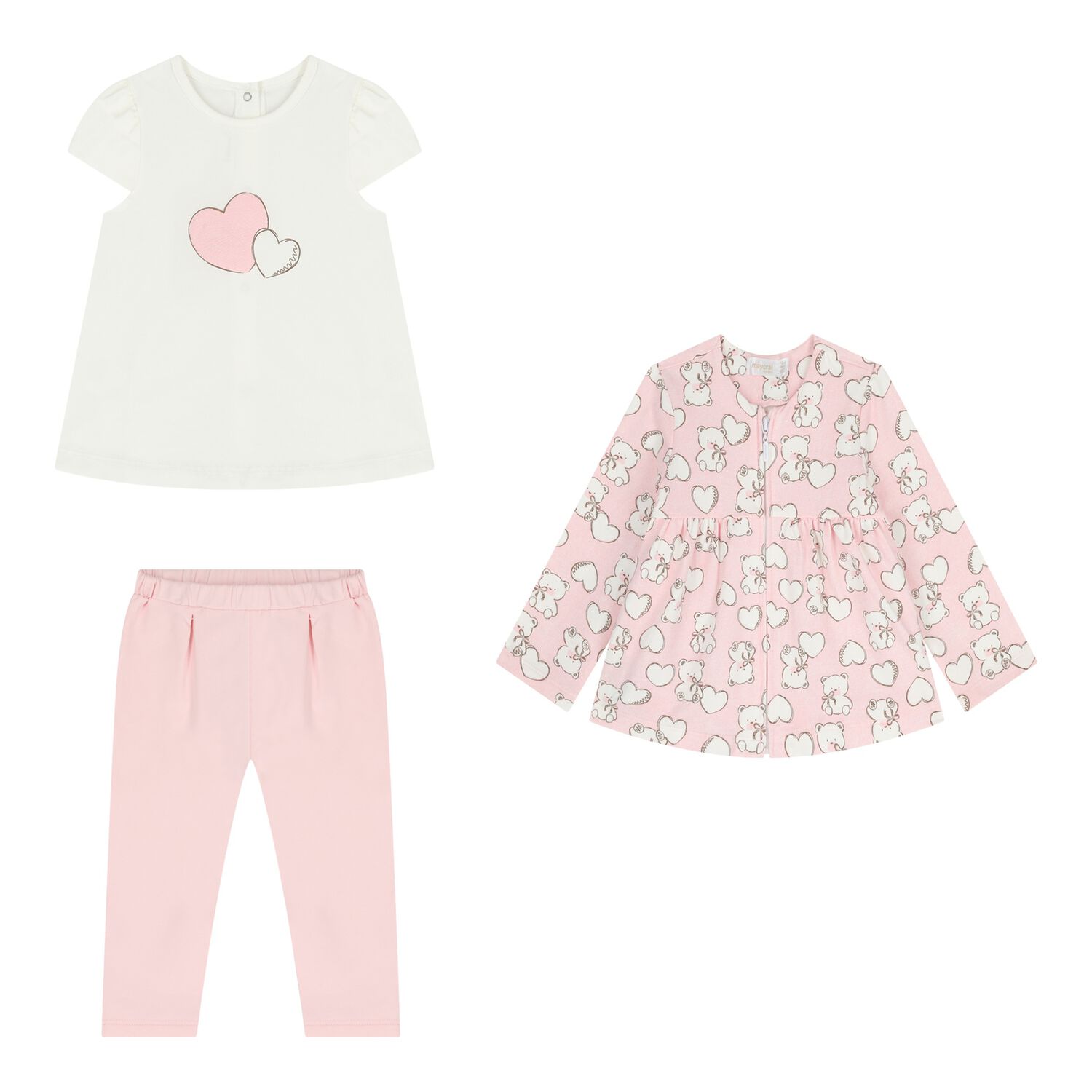Baby Girls White & Pink Tracksuit Set ( 3 Piece ), 1, hi-res