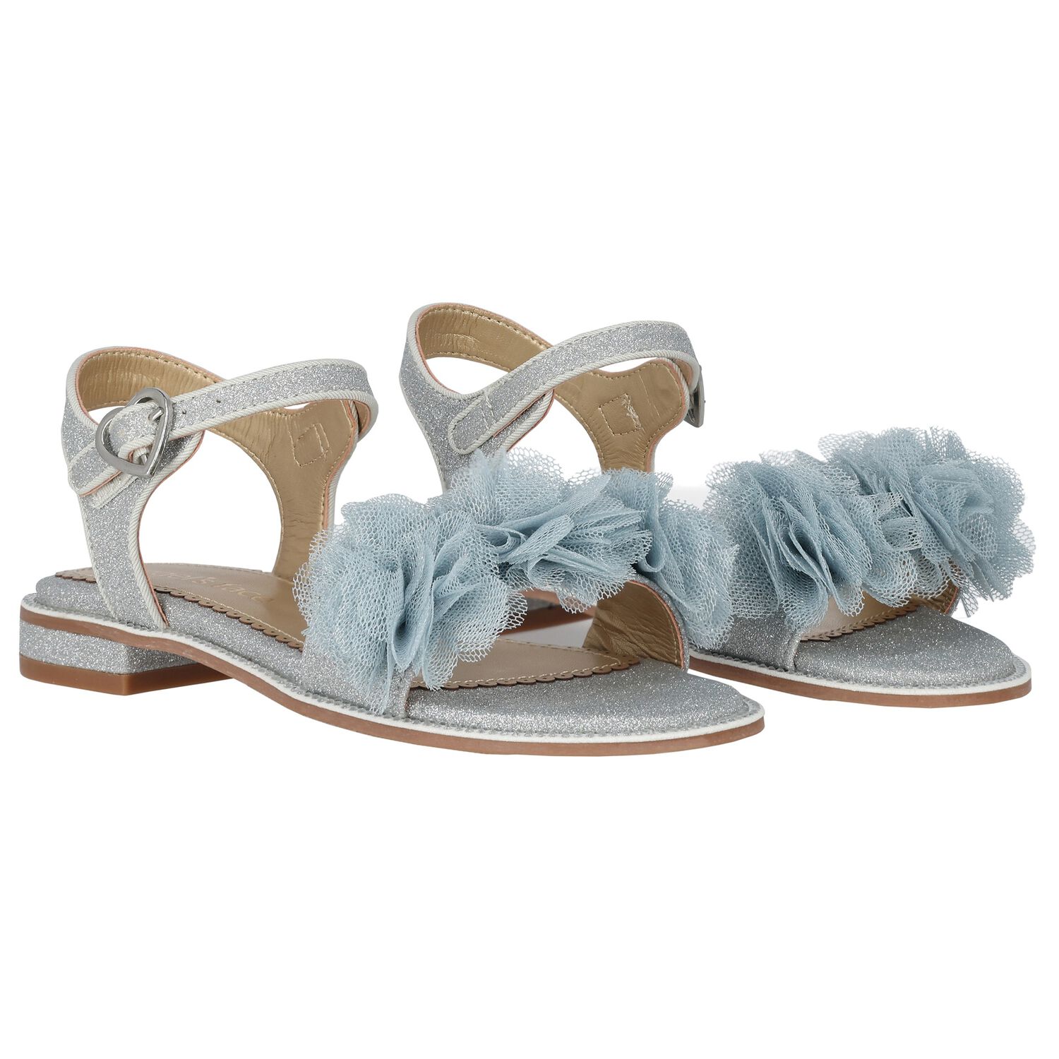 Girls Silver Flower Sandals, 2, hi-res image number null