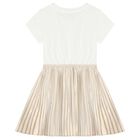 Girls Ivory & Gold Logo Dress, 2, hi-res