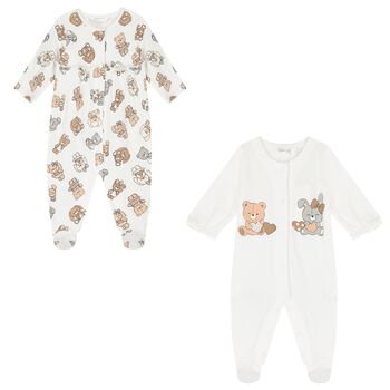 Baby Girls White Bear & Bunny Babygrows ( 2-Pack )
