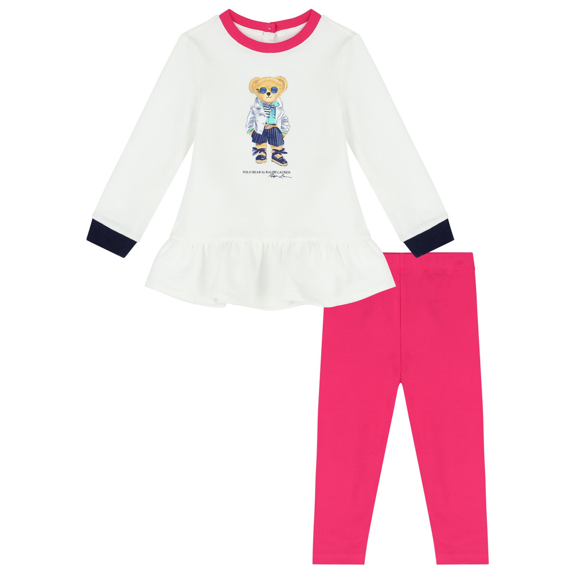 Ralph Lauren Baby Girls White Pink Logo Leggings Set Junior Couture UAE