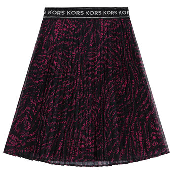 Girls Black & Pink Logo Pleated Skirt
