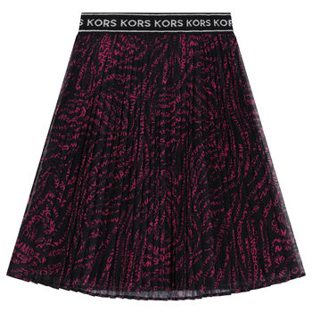 Girls Black & Pink Logo Pleated Skirt