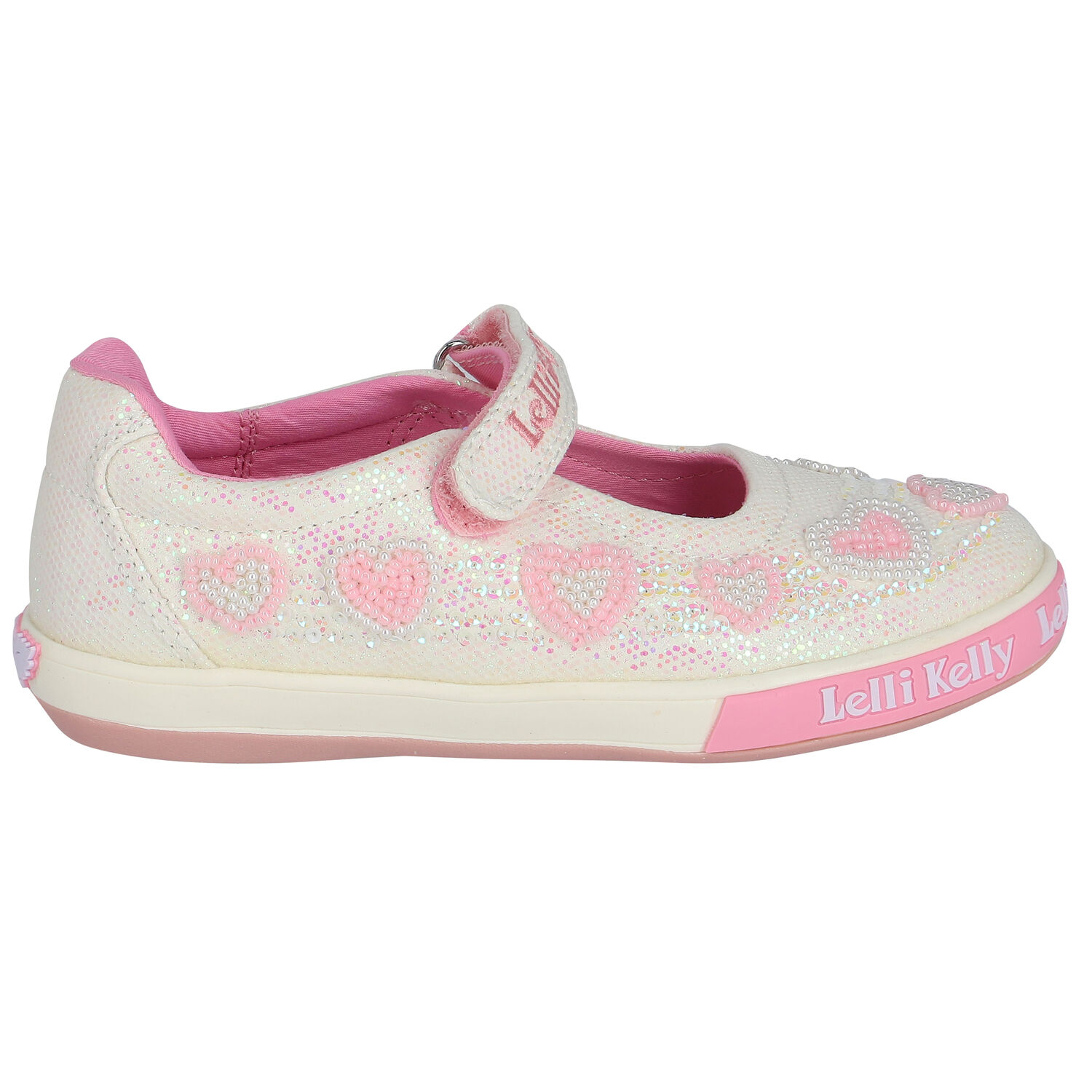 حذاء بنات بالشعار مزين باللون العاجي, 1, hi-res