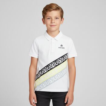 Boys White Logo Polo Shirt, 1 Boys White Logo Polo Shirt