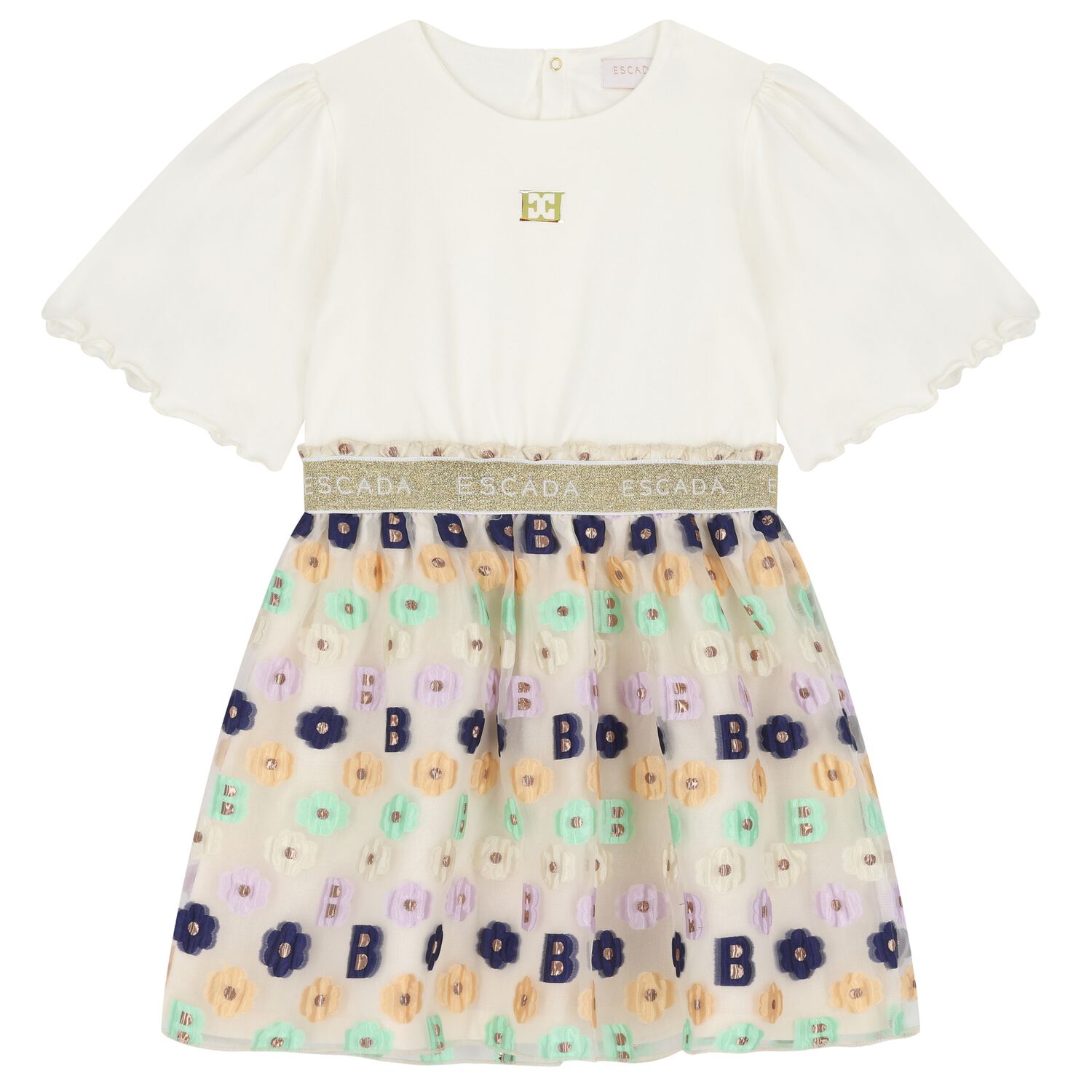 Girls Ivory Logo Floral Dress, 1, hi-res