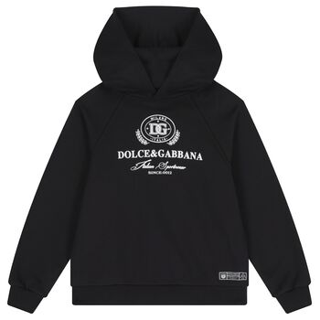 Boys Black Logo Hooded Top