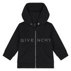 Younger Boys Black Logo Hooded Zip Up Top, 1, hi-res