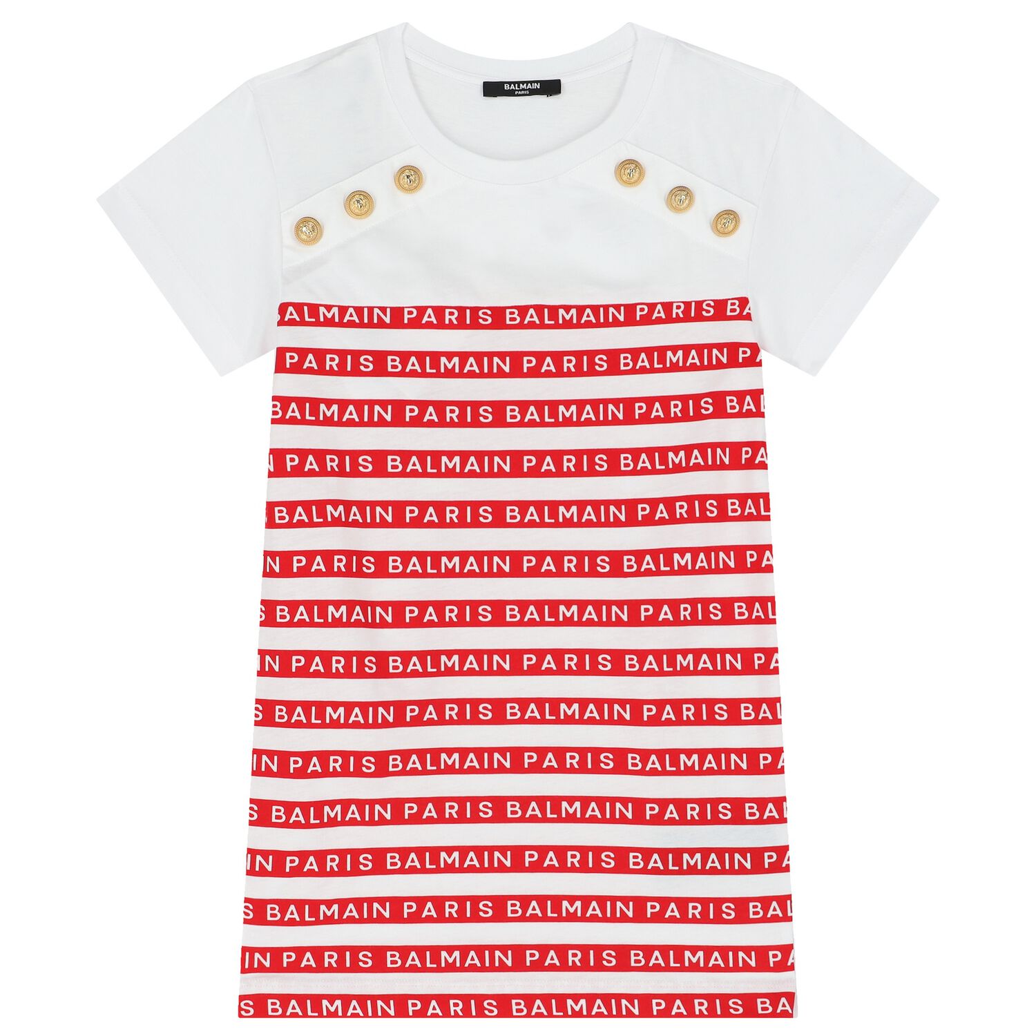 فستان بنات بالشعار باللون الأبيض والأحمر, 2, hi-res