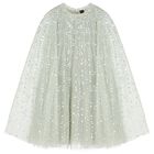 Girls Green Sequin & Star Tulle Cape Dress, 1, hi-res