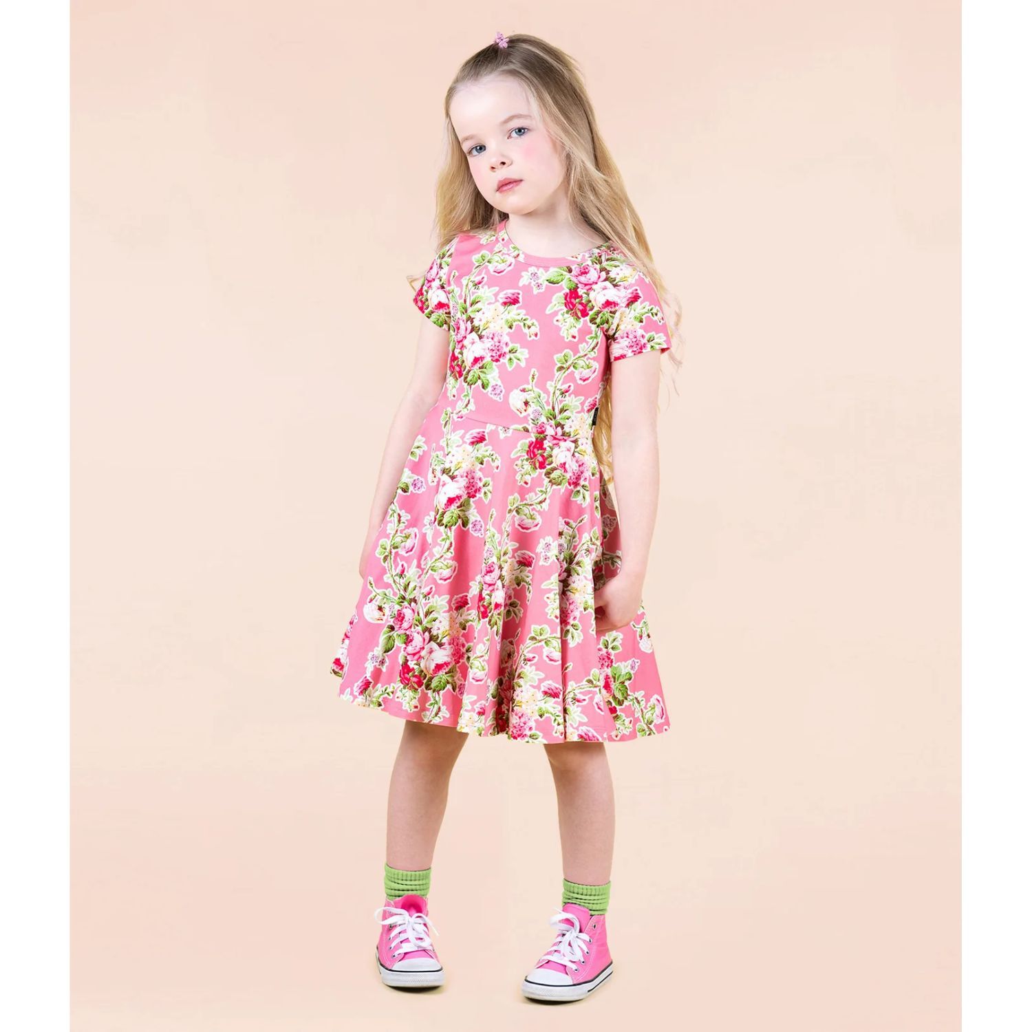Girls Pink Floral Dress, 1, hi-res