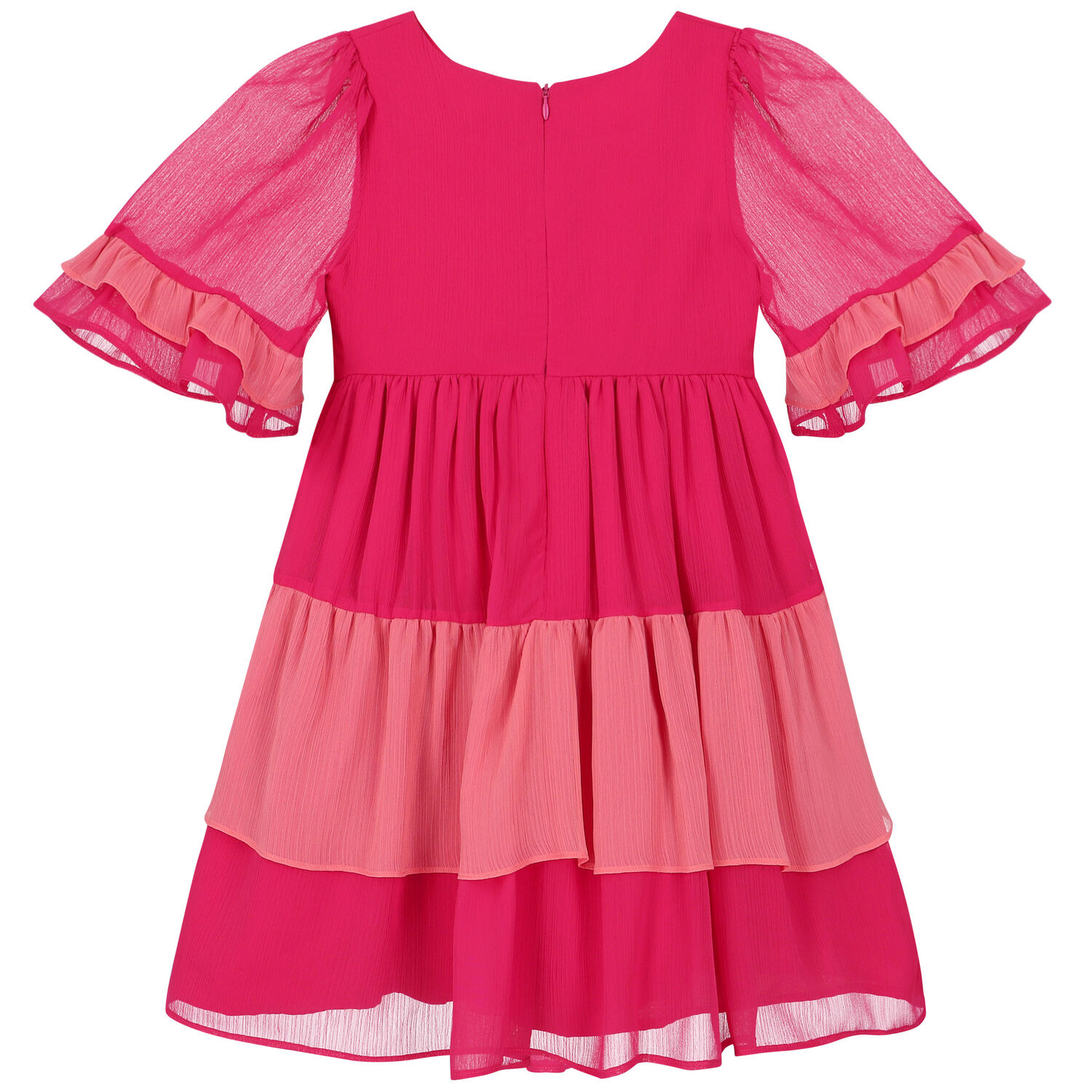 Girls Tiered Pink Chiffon Dress, 1, hi-res
