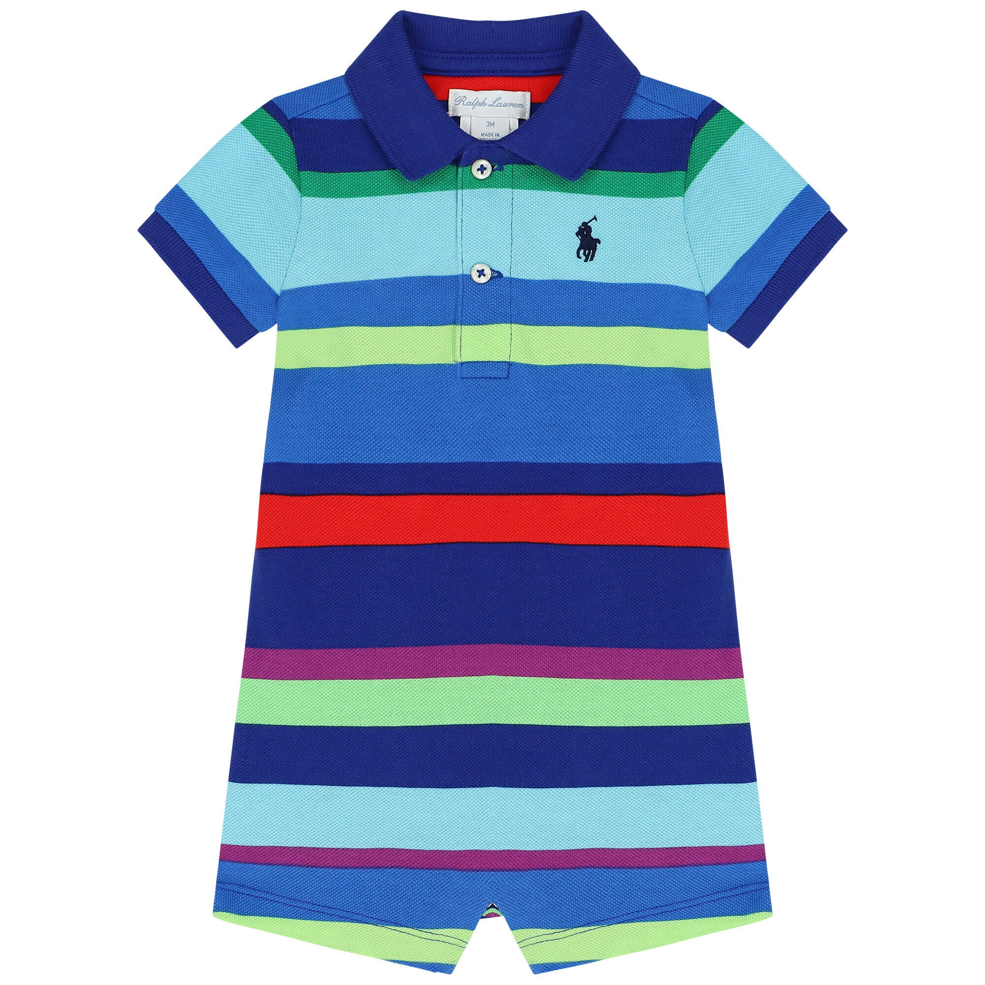 Ralph Lauren Baby Boys Multi Colored Striped Logo Polo Romper Junior Couture UAE