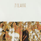 فستان بنات بالشعار باللون الأبيض والبيج, 1, hi-res