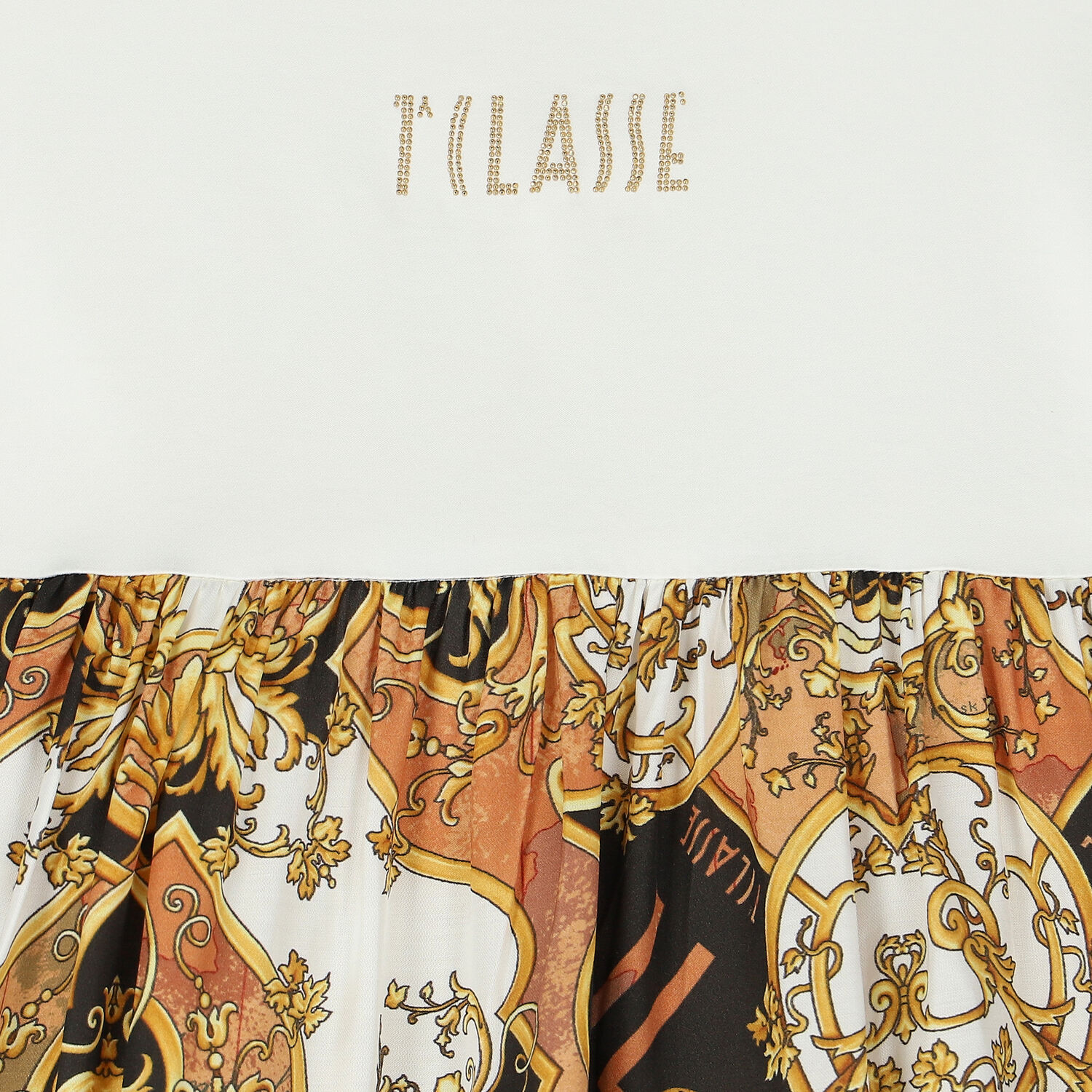 فستان بنات بالشعار باللون الأبيض والبيج, 1, hi-res