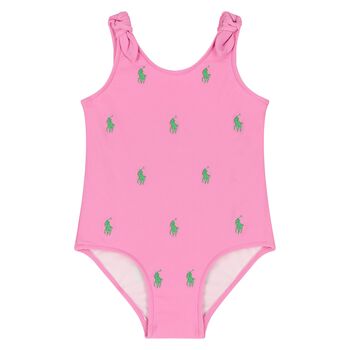 Younger Girls Pink Pony Logo Swimsuit